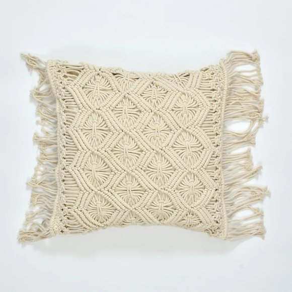 Macrame Cushion Cover, Zig Zag Lines Diamond Boxes, 18x18 inches, Pack of 1 - Picture 3 of 6